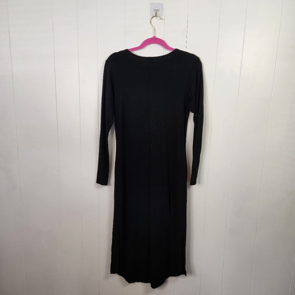 Smash + Tess Friday Dress Black Midi Long Sleeve V-Neck Bamboo Stretch Pockets - Picture 4 of 9